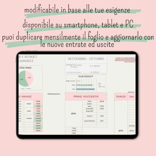 Financial planning spreadsheet template displaying income, expenses, and budget summary