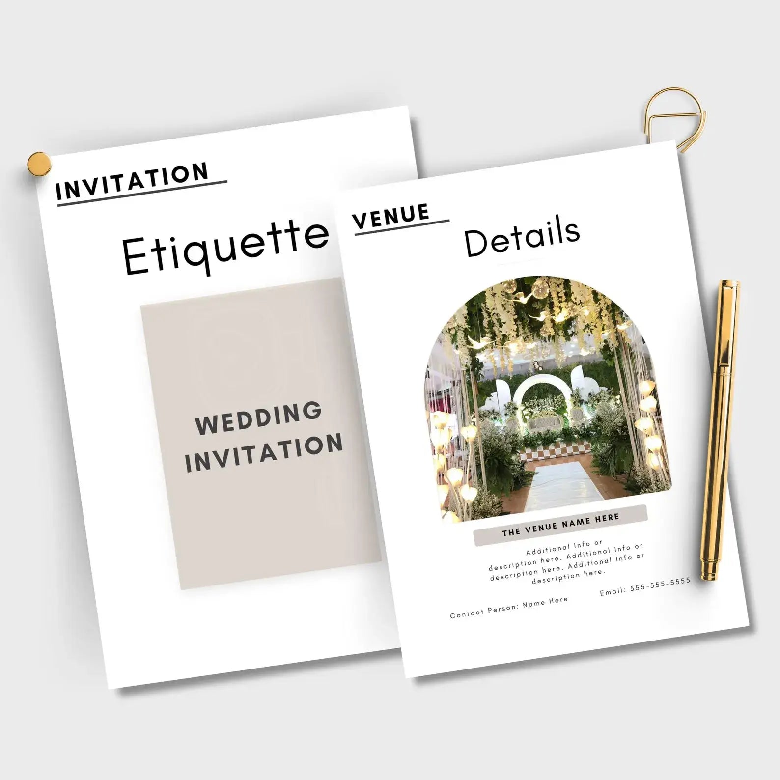 ARTYSIA - Wedding Planner invitation design showcasing etiquette and venue details for a wedding celebration.