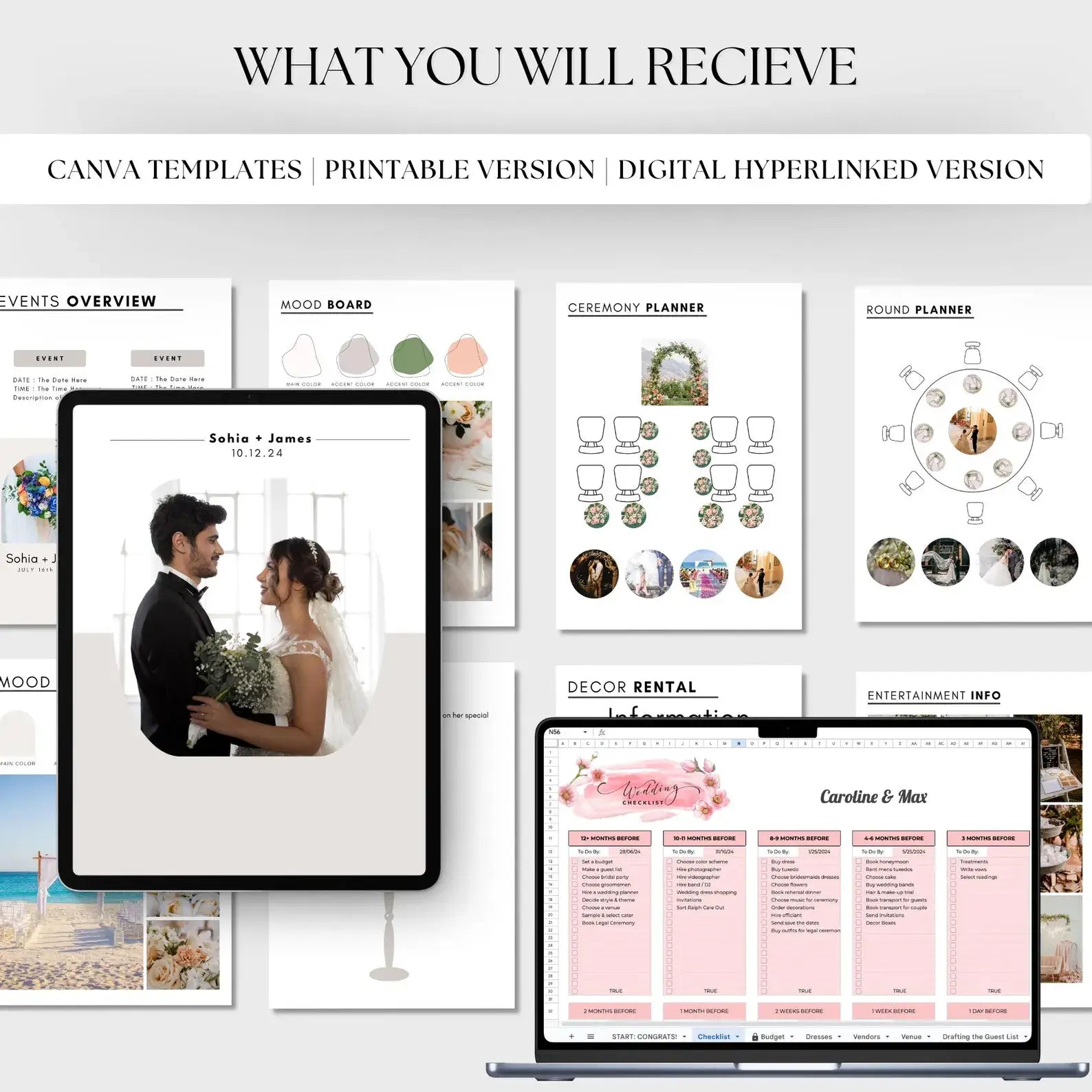 ARTYSIA - Wedding Planner with Canva templates, printable version, and digital hyperlinked version for stress-free planning.