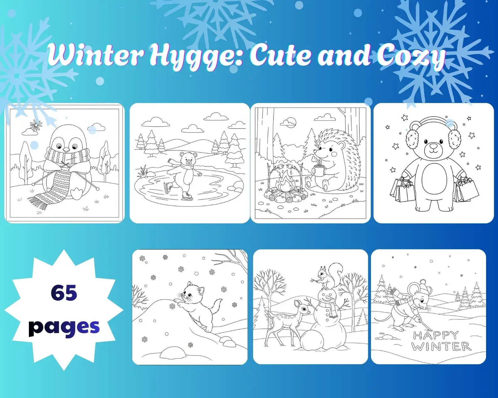 Winter Hygge Libro da Colorare features cute winter illustrations for cozy coloring fun, ideal for chilly days.