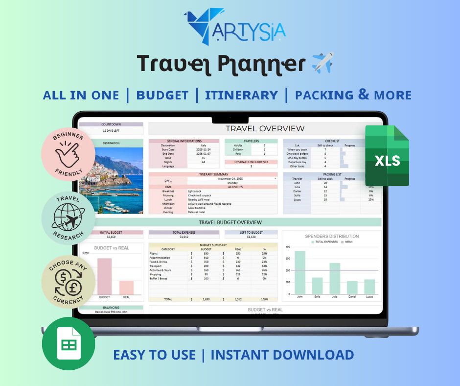 ARTYSIA Travel Planner ✈️  ᴀʟʟ ɪɴ ᴏɴᴇ | ʙᴜᴅɢᴇᴛ | ɪᴛɪɴᴇʀᴀʀʏ | ᴘᴀᴄᴋɪɴɢ & ᴍᴏʀᴇ